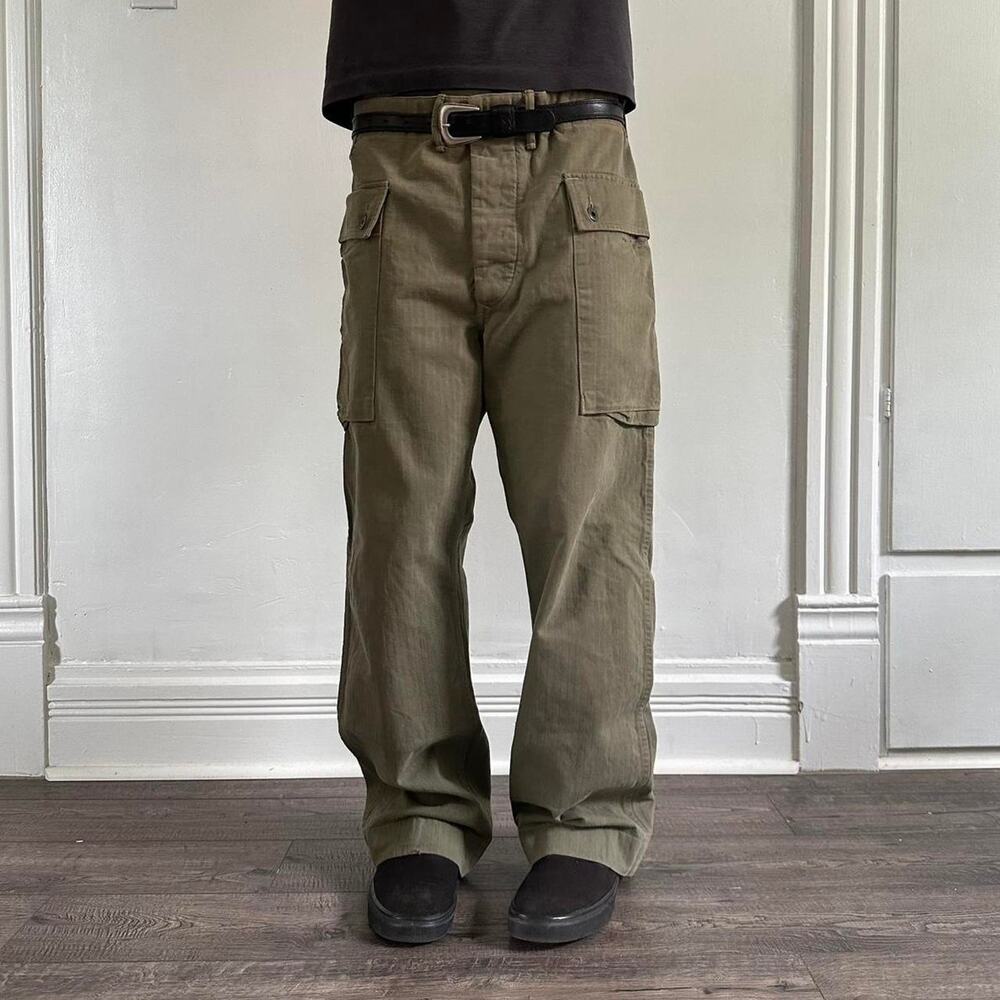 RRL Polo Army Olive Twill Herringbone Field Fatigue Cargo Monkey Pocket Pant